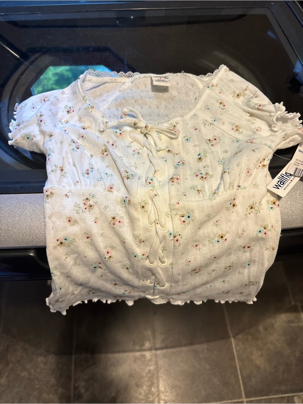 Wallflower White Floral Lace-Up Eyelet Crop Top